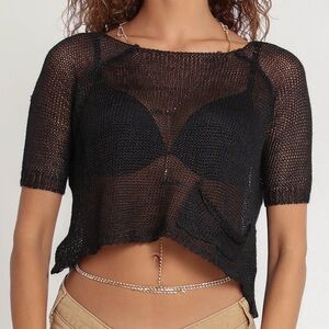 Donna Mizani Sheet Black Knit Crop Top - NWT